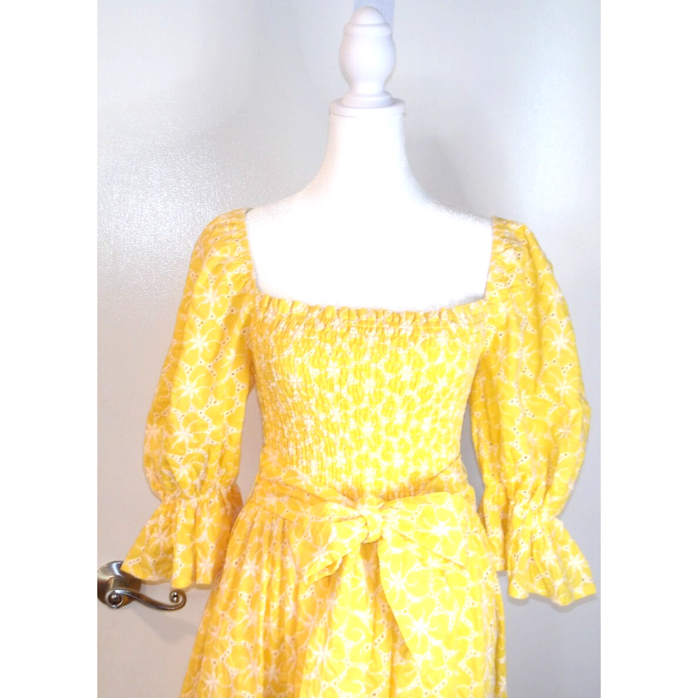 Aura The Label Yellow Midi Dress Cottagecore Belted Floral  SM NWT - Picture 3 of 9